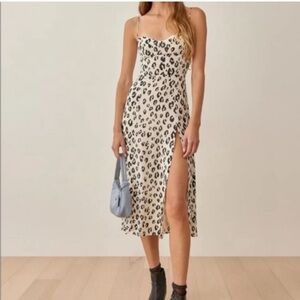 Reformation Juliette Leopard-Print Slip Midi Dress NWT